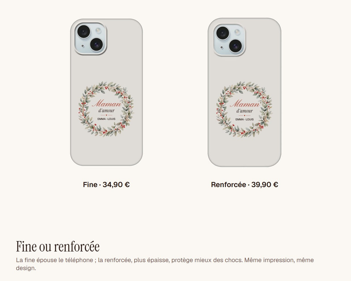 Coque de téléphone « Maman d'amour » personnalisée avec les prénoms – coque fine ou renforcée