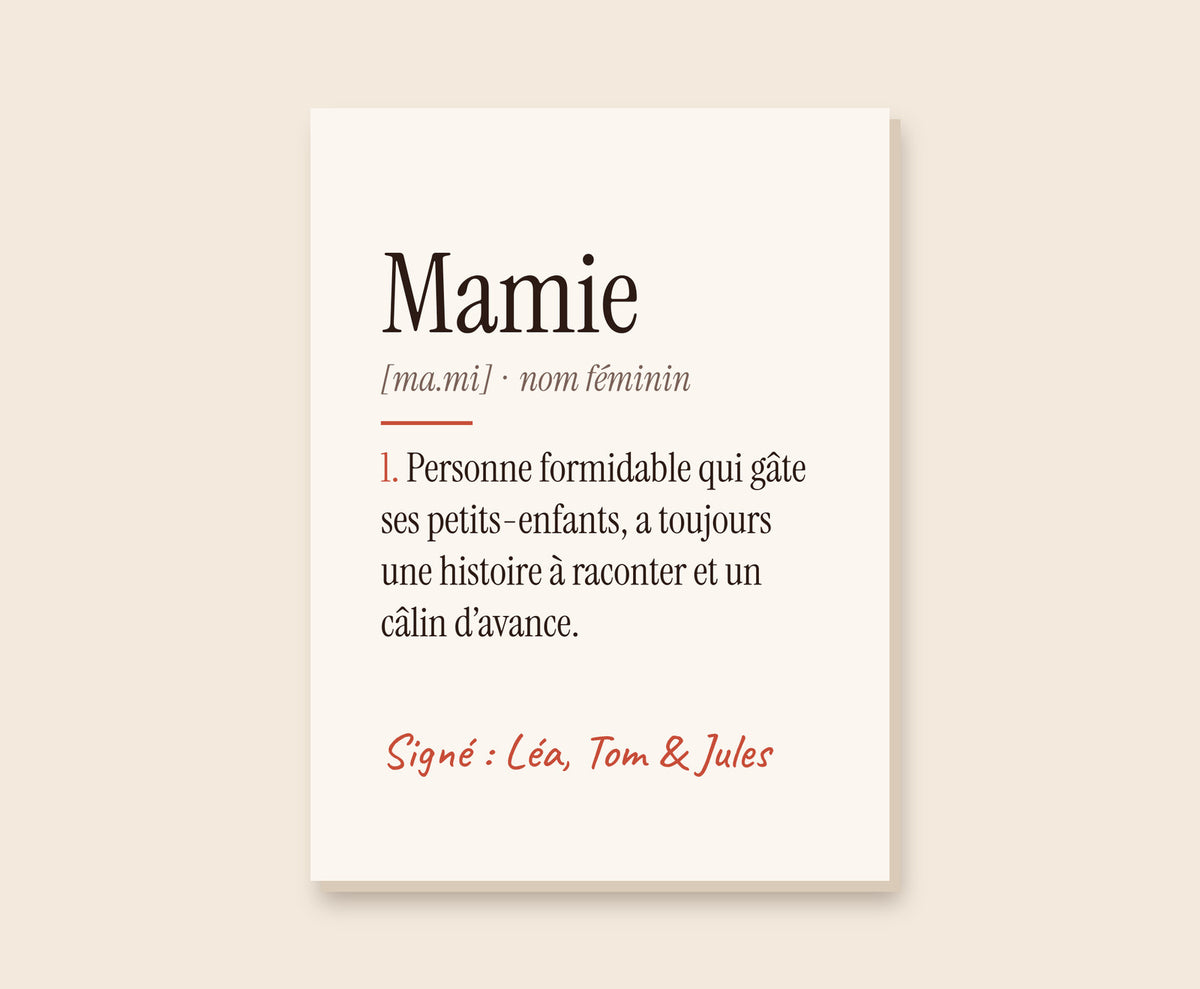 Affiche « Définition de Mamie » personnalisée – Toile 30×40 cm