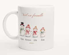 Mug bonshommes de neige de la famille personnalisé