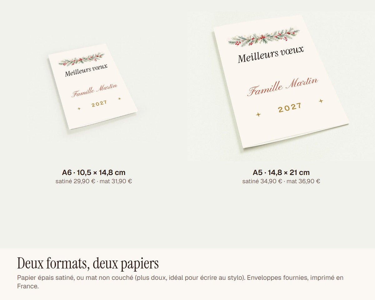 Carte « Meilleurs vœux 2027 » personnalisée (lot de 10) – formats A6 et A5