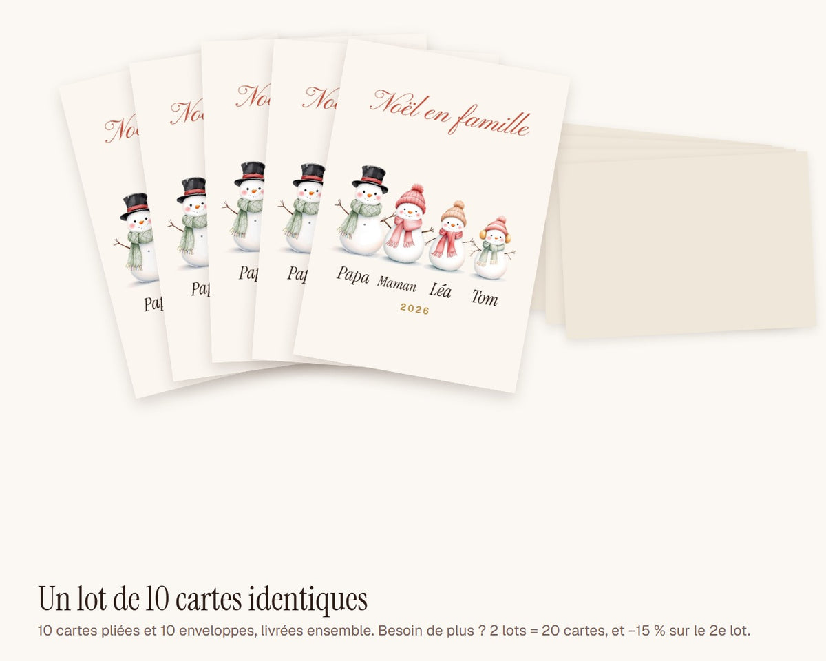 Carte de Noël bonshommes de neige personnalisée (lot de 10) – lot de 10 cartes et enveloppes
