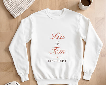 Sweat couple personnalisé avec vos prénoms
