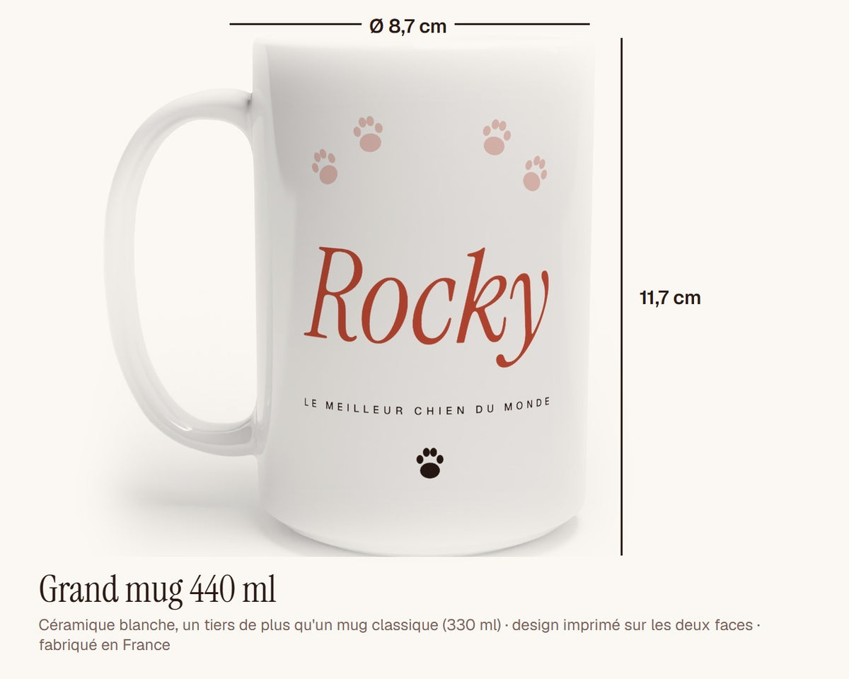 Mug « Le meilleur chien du monde » personnalisé – grand mug 440 ml, 11,7 cm de haut