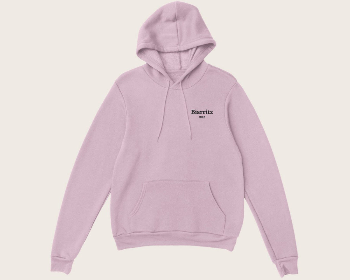 Sweat brodé ville et année personnalisé – sweat à capuche rose clair