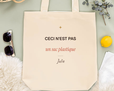 Tote bag humour « Ceci n'est pas un sac plastique » personnalisé