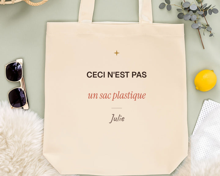 Tote bag humour « Ceci n'est pas un sac plastique » personnalisé