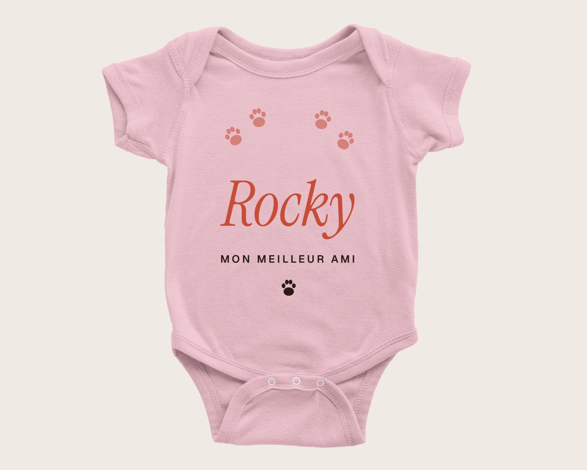 Body bébé « Mon meilleur ami » avec le nom du chien – body manches courtes rose