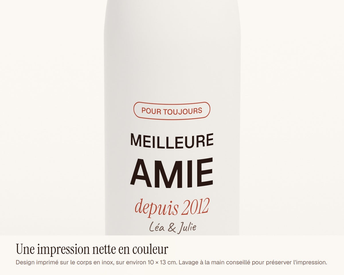Gourde « Meilleure amie » personnalisée – gros plan sur l'impression