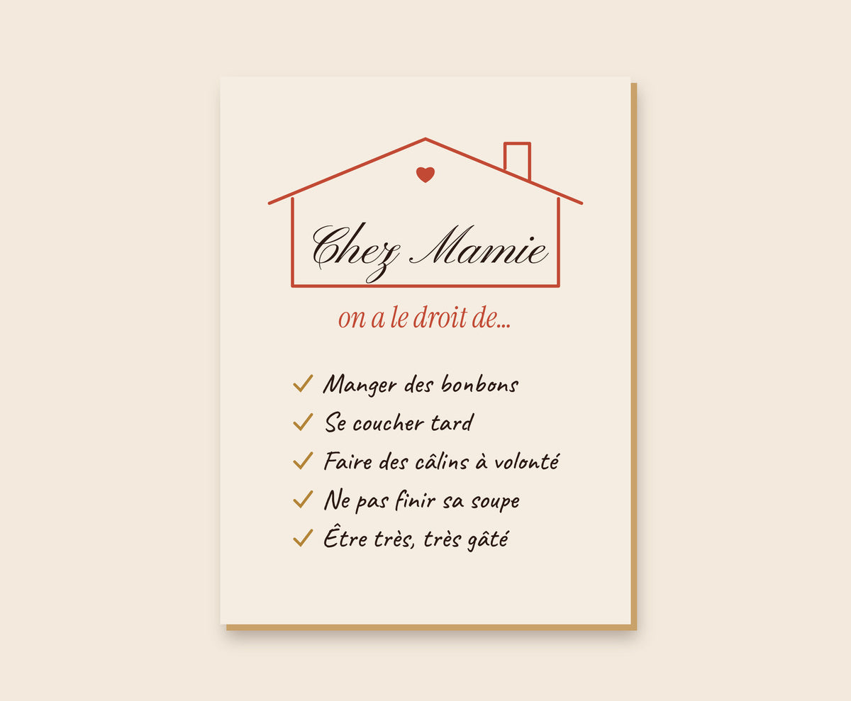 Affiche « Chez Mamie, on a le droit de… » personnalisée – Tableau bois 30×40 cm