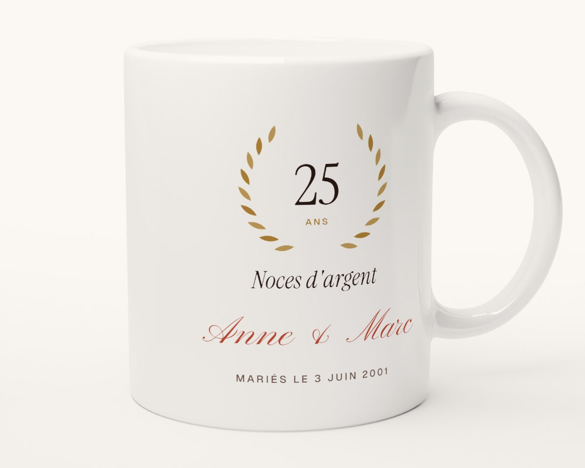 Mug anniversaire de mariage personnalisé (noces) – autre face, anse à droite