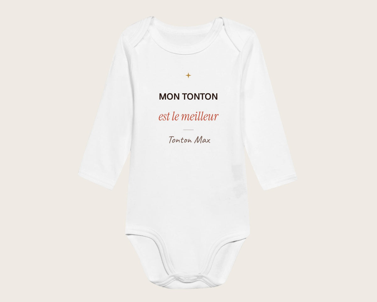 Body bébé « Mon tonton est le meilleur » personnalisé – body manches longues blanc