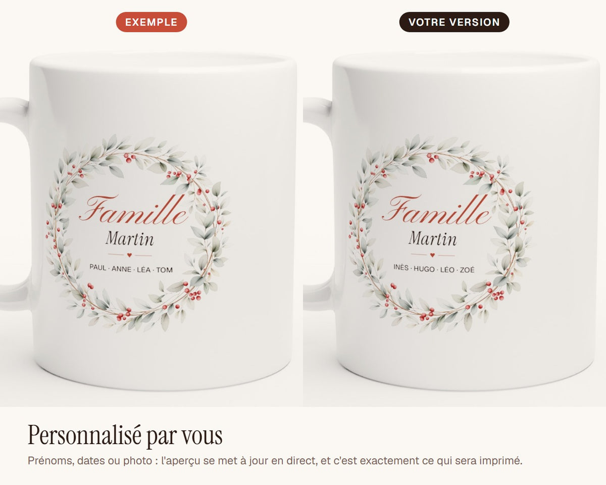 Mug personnalisé « Famille » avec tous les prénoms – exemple de personnalisation
