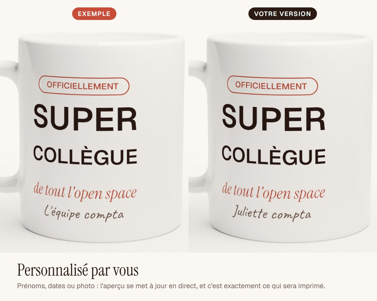 Mug personnalisé « Super collègue » – exemple de personnalisation