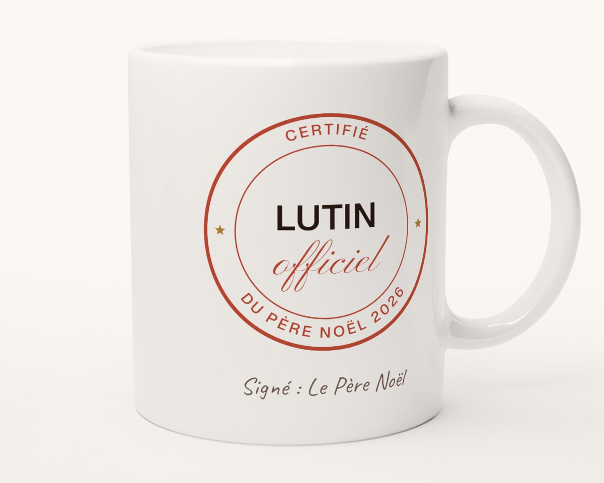 Mug enfant « Lutin officiel du Père Noël » personnalisé – autre face, anse à droite