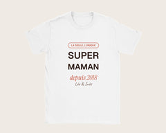 T-shirt « Super Maman » personnalisé avec les prénoms