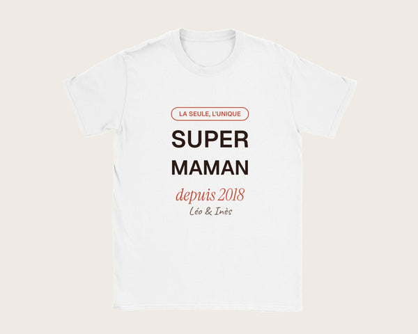 T-shirt « Super Maman » personnalisé avec les prénoms – t-shirt blanc
