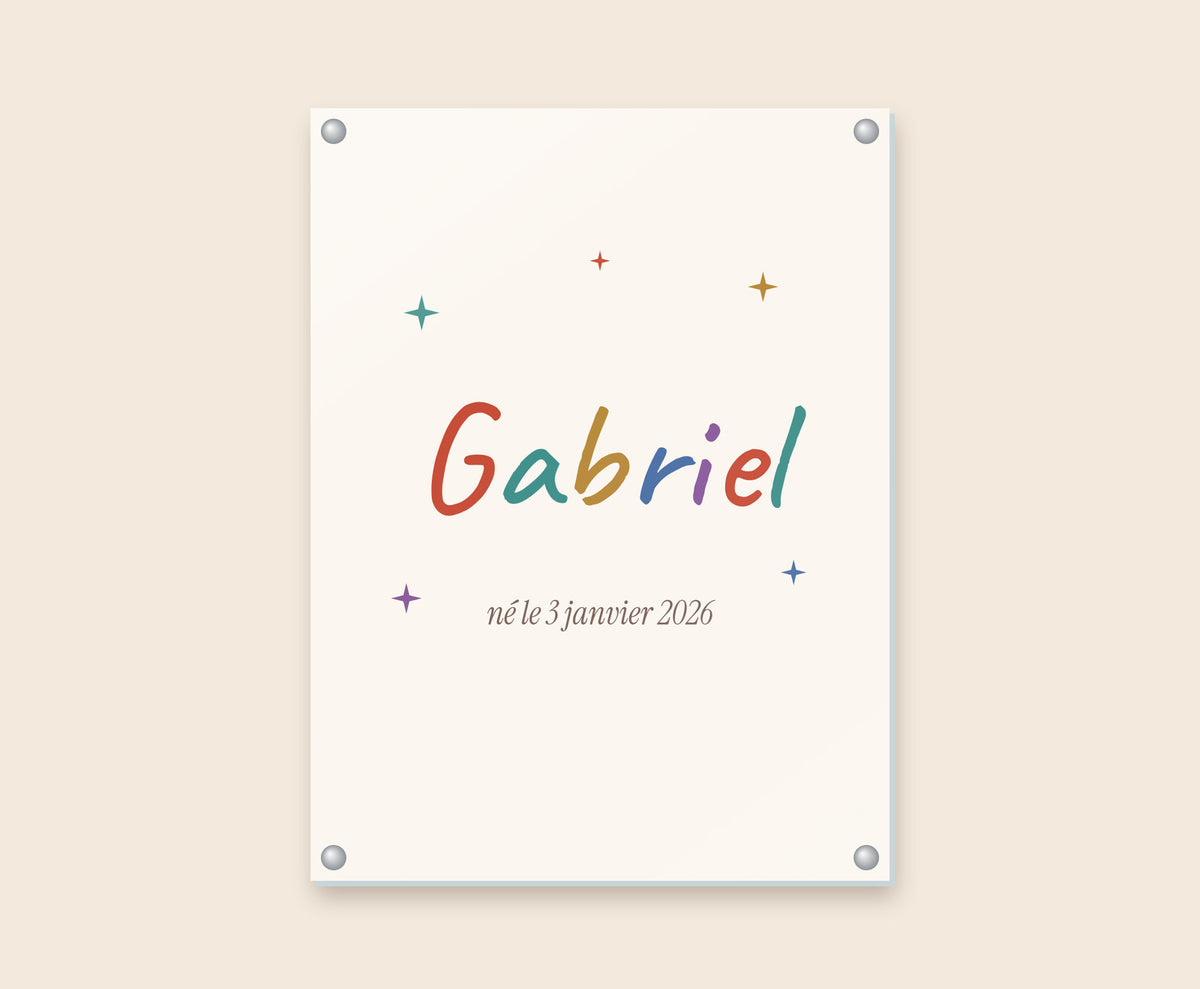 Affiche prénom enfant personnalisée pour la chambre – Tableau plexi 30×40 cm