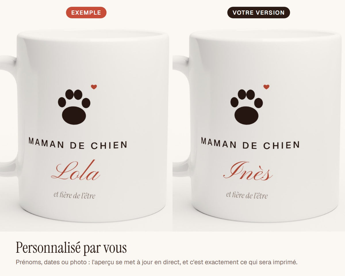 Mug « Maman de chien » personnalisé avec son nom – exemple de personnalisation