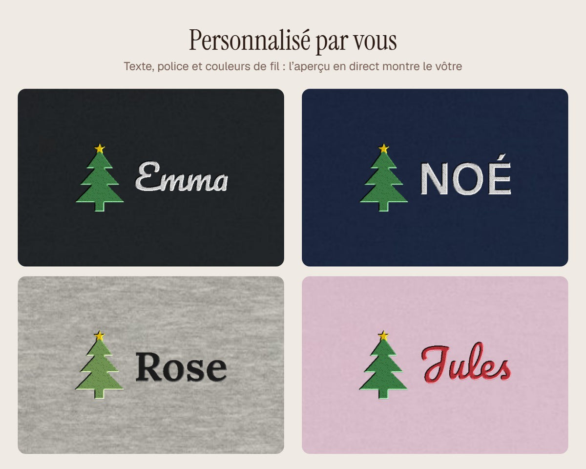 Exemples de personnalisation : Sweat de Noël brodé avec prénom