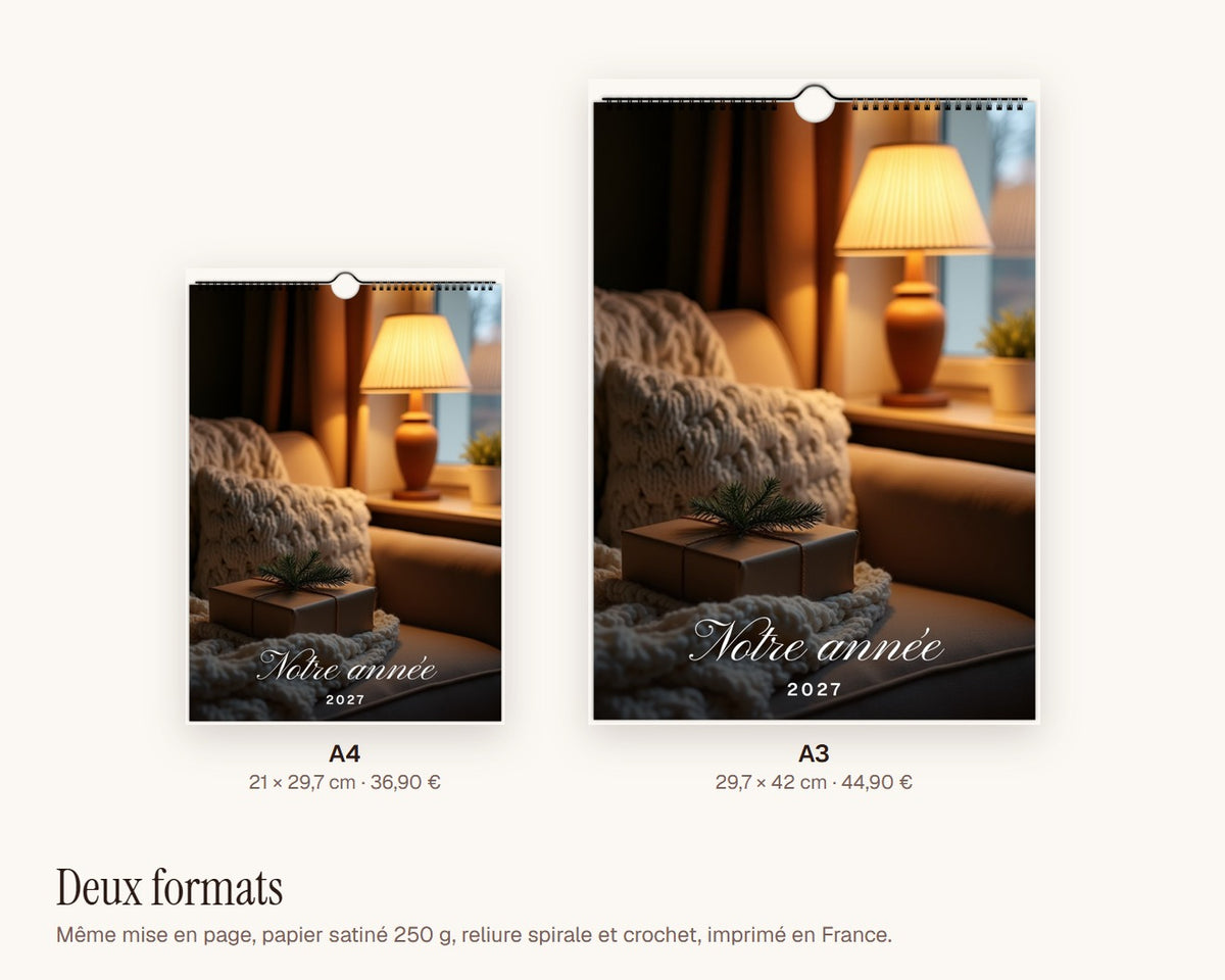 Calendrier photo 2027 pleine page personnalisé – formats A4 et A3