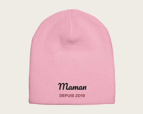 Bonnet brodé « Maman depuis… » personnalisé