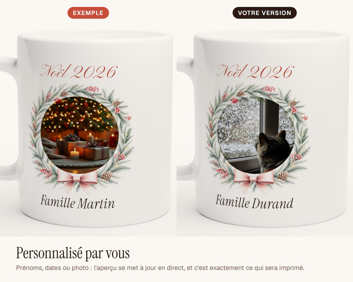 Mug photo de Noël personnalisé pour la famille – exemple de personnalisation
