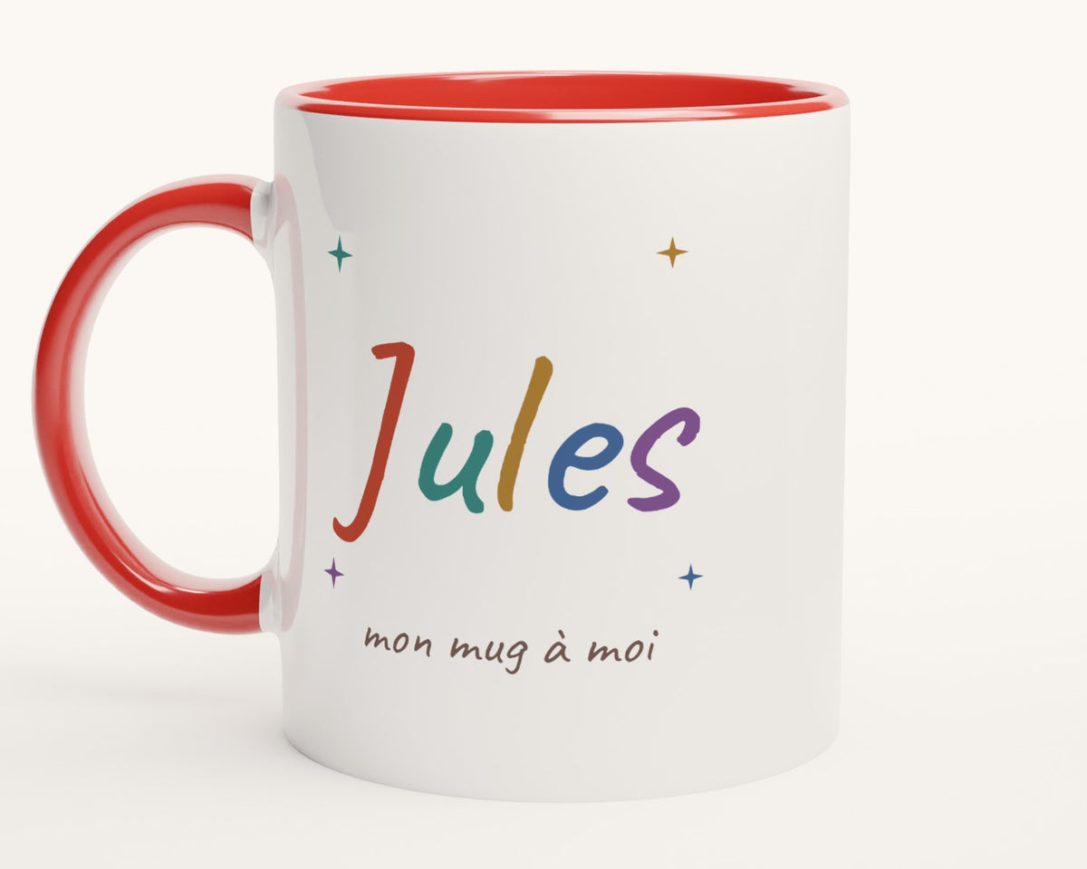 Mug enfant personnalisé avec son prénom – intérieur et anse rouges