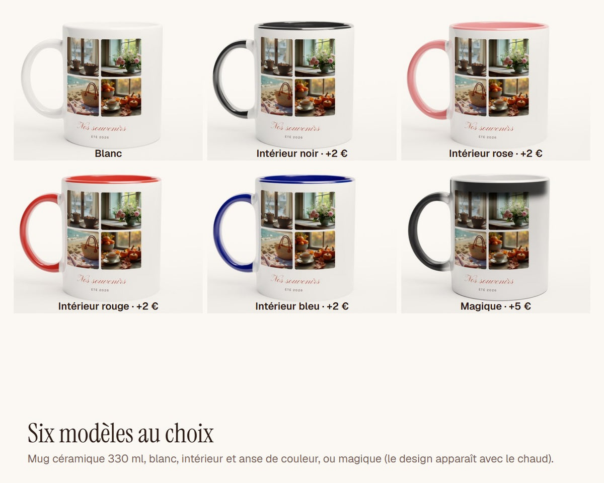 Mug collage 4 photos personnalisé – les six modèles de mug