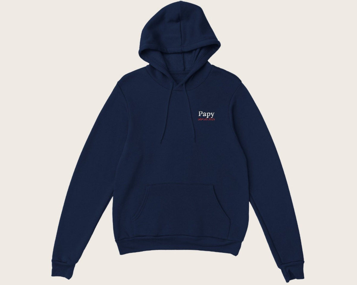 Sweat brodé « Papy depuis… » personnalisé, version sweat à capuche