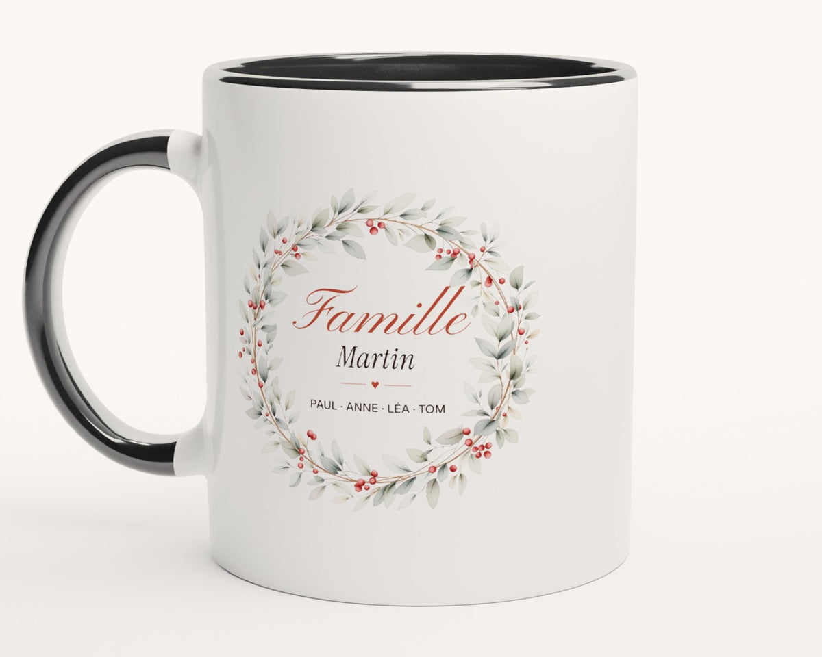 Mug personnalisé « Famille » avec tous les prénoms – intérieur et anse noirs