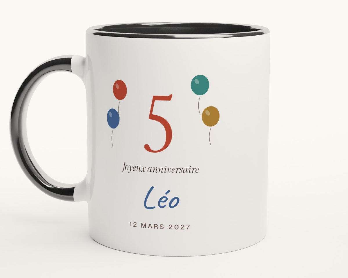 Mug anniversaire enfant personnalisé avec son âge – intérieur et anse noirs