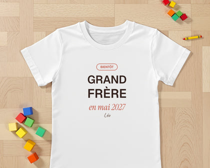 T-shirt « Grand frère » personnalisé pour annoncer une naissance