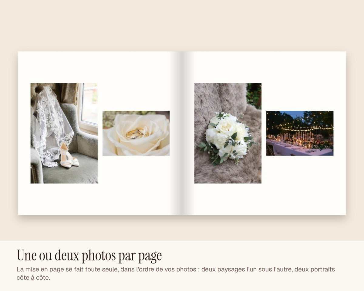 Livre photo de mariage personnalisé avec vos prénoms et la date – une ou deux photos par page