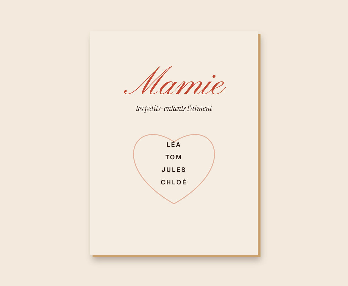 Affiche « Mamie » personnalisée avec les prénoms des petits-enfants – Tableau bois 30×40 cm