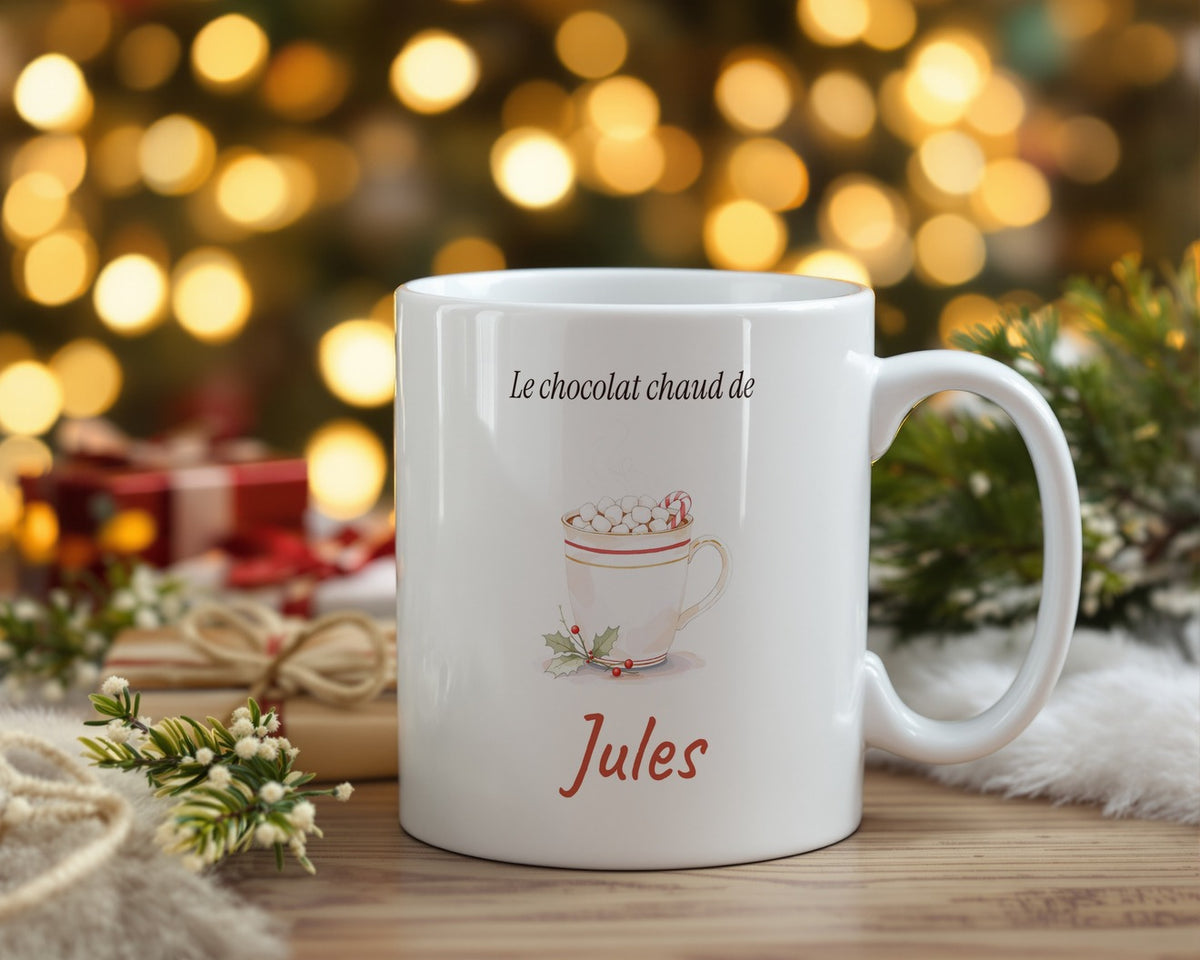 Mug enfant « Le chocolat chaud de… » personnalisé – mise en situation