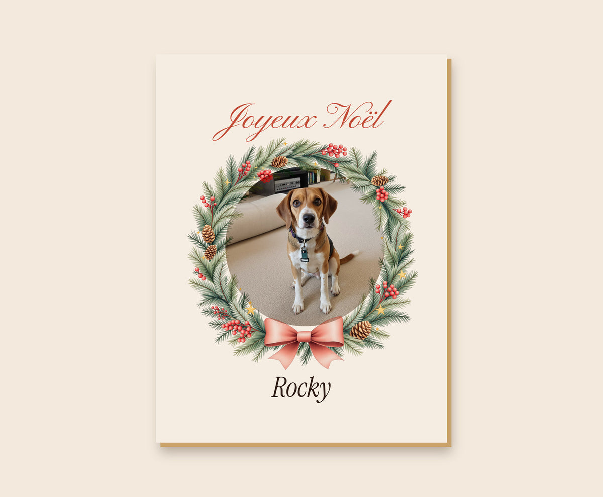 Affiche de Noël avec la photo de votre chien – Tableau bois 30×40 cm