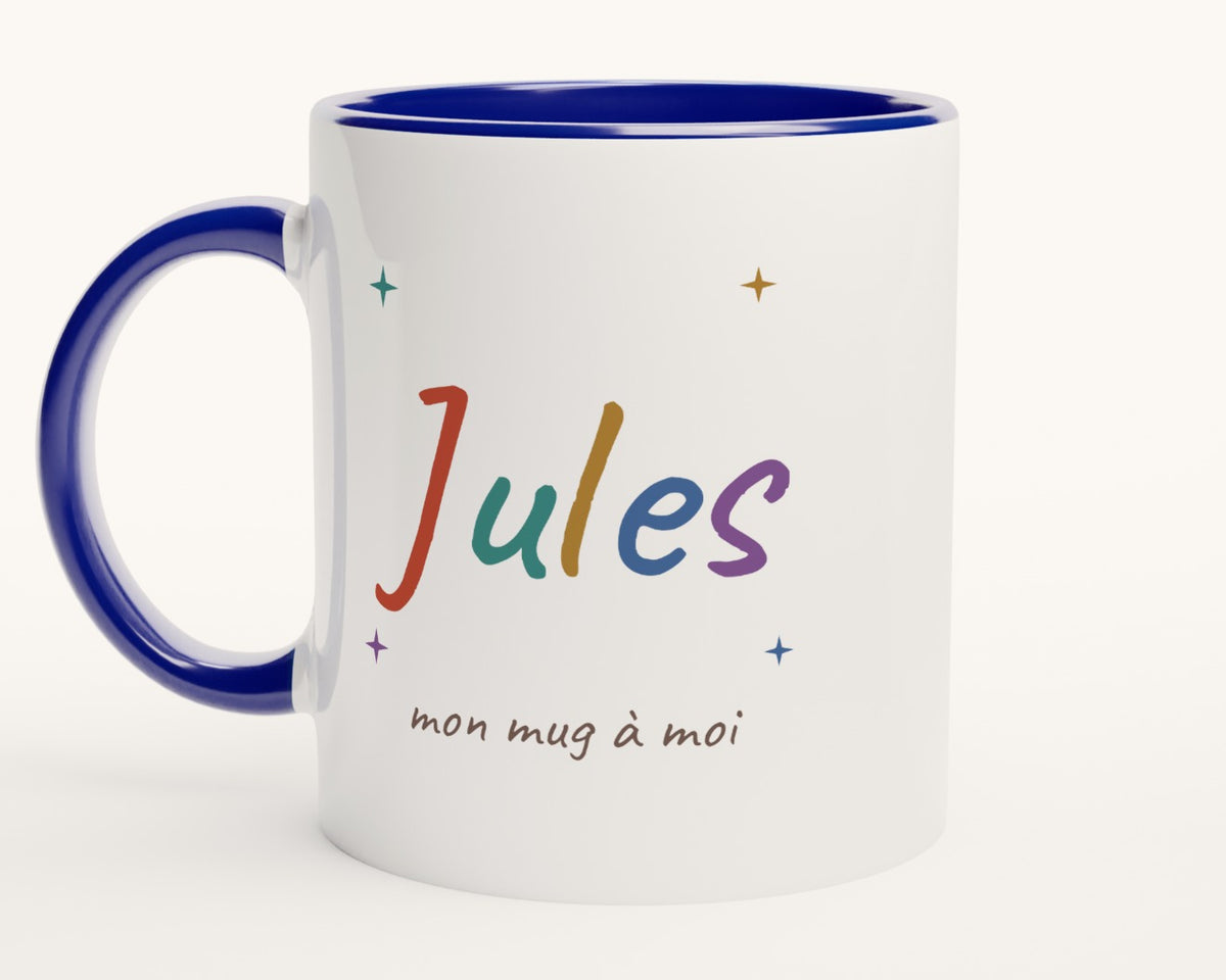 Mug enfant personnalisé avec son prénom – intérieur et anse bleus