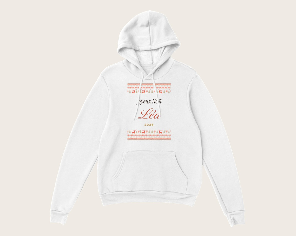Pull de Noël personnalisé avec prénom (sweat) – sweat à capuche blanc