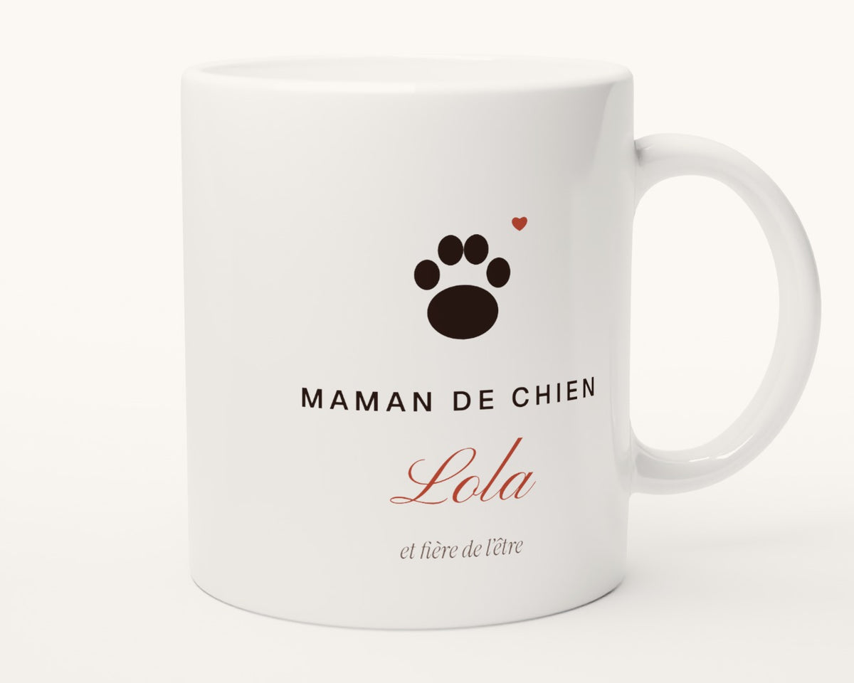 Mug « Maman de chien » personnalisé avec son nom – autre face, anse à droite