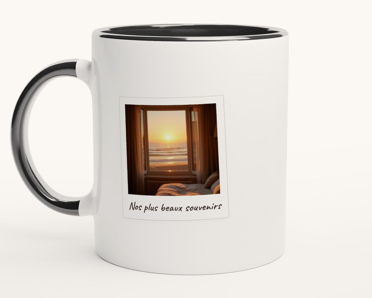 Mug photo polaroid personnalisé avec légende – intérieur et anse noirs