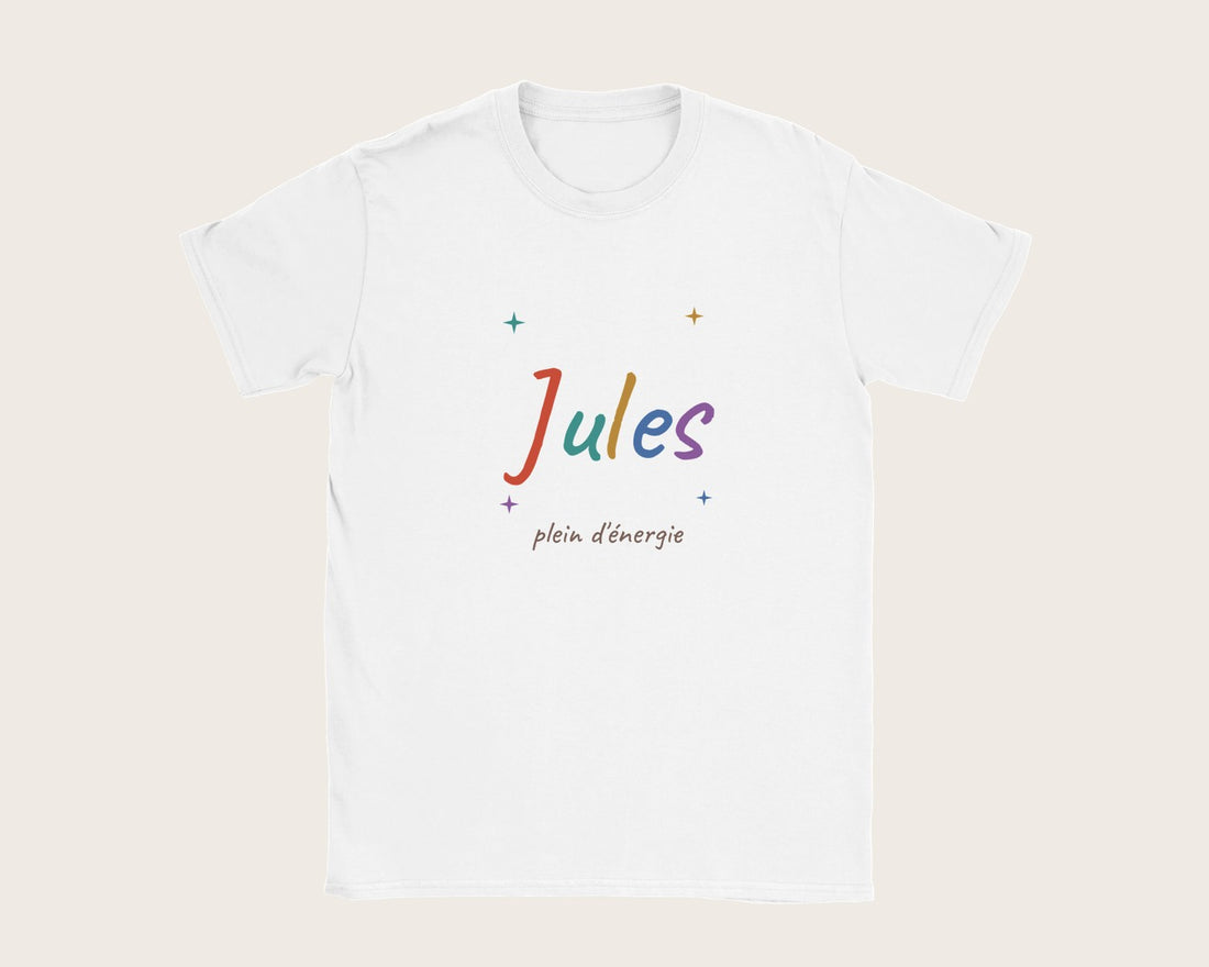 T-shirt enfant personnalisé avec son prénom en couleurs – t-shirt enfant blanc