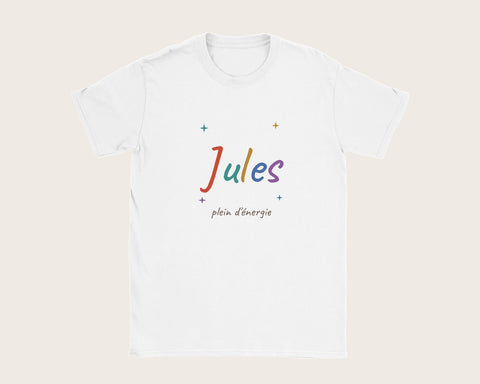 T-shirt enfant personnalisé avec son prénom en couleurs – t-shirt enfant blanc