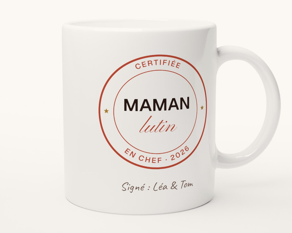Mug « Maman lutin en chef » personnalisé – autre face, anse à droite