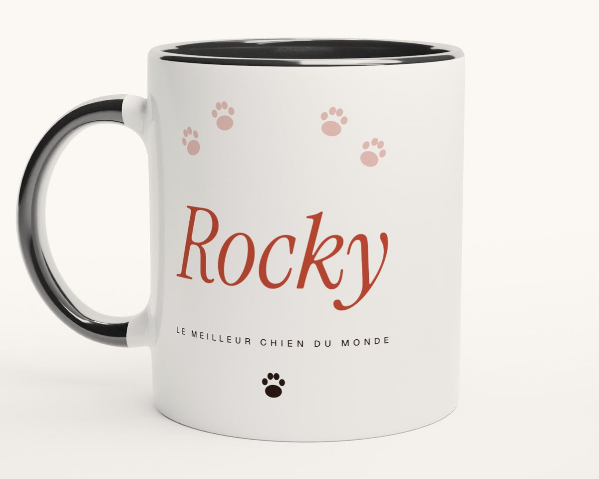 Mug « Le meilleur chien du monde » personnalisé – intérieur et anse noirs