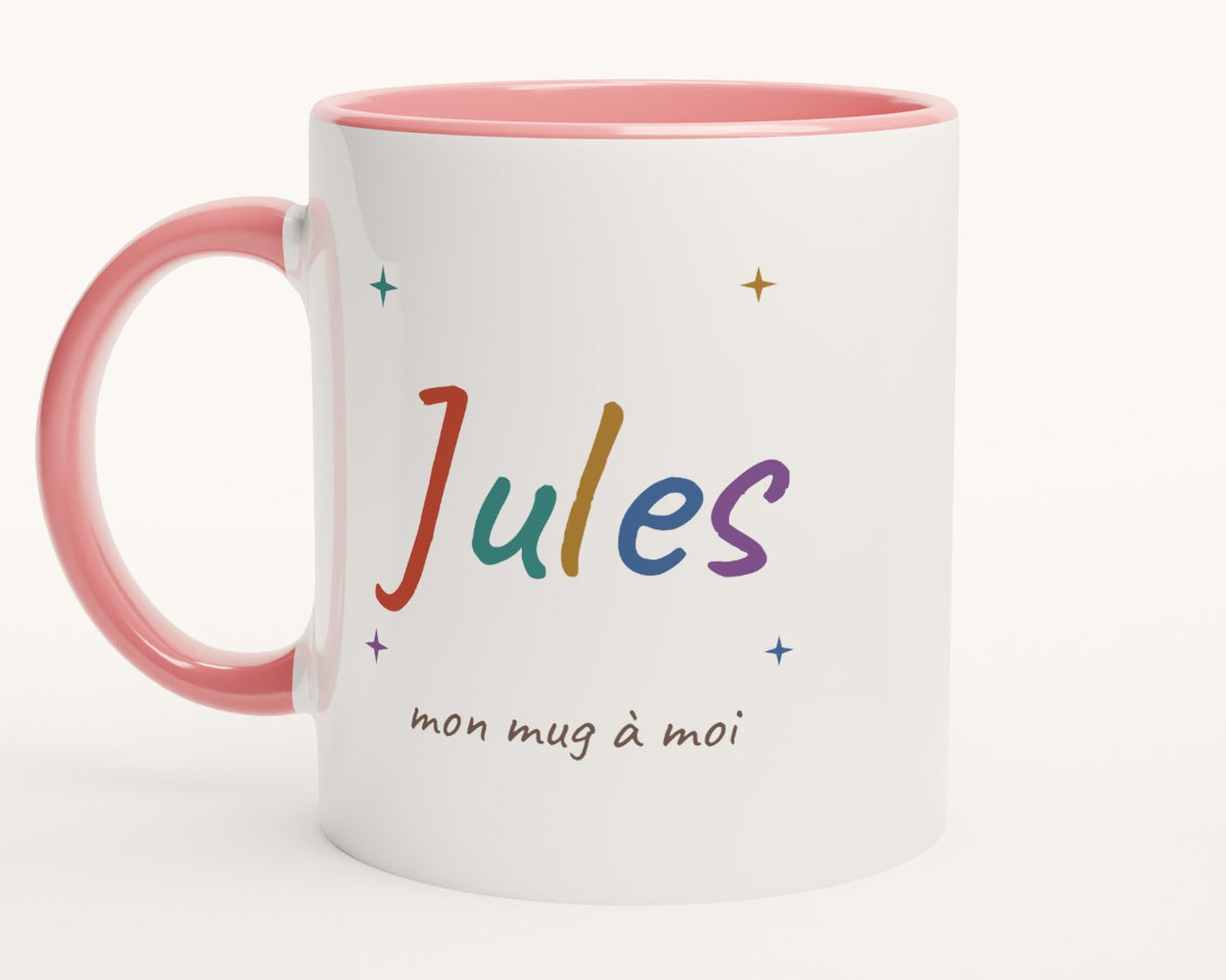Mug enfant personnalisé avec son prénom – intérieur et anse roses