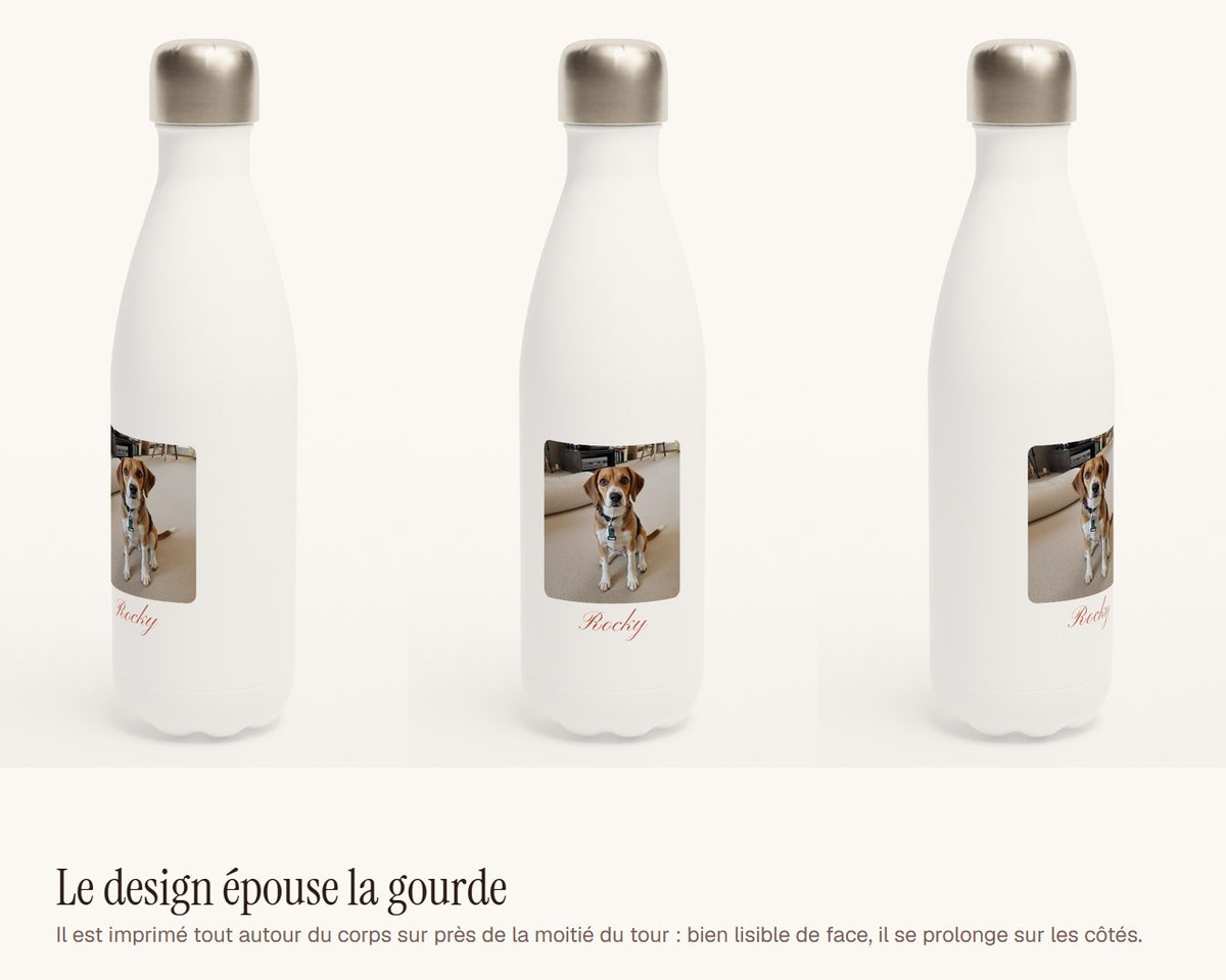 Gourde personnalisée avec votre photo – le design vu de face et de côté