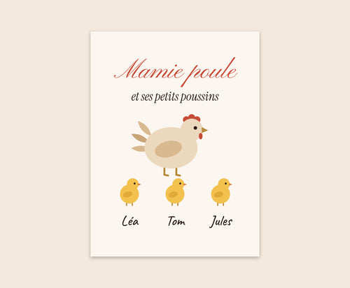 Affiche « Mamie poule » personnalisée avec les petits-enfants – Affiche 30×40 cm