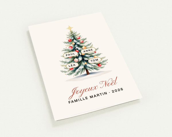 Carte de vœux sapin de famille personnalisée (lot de 10) – carte pliée A6