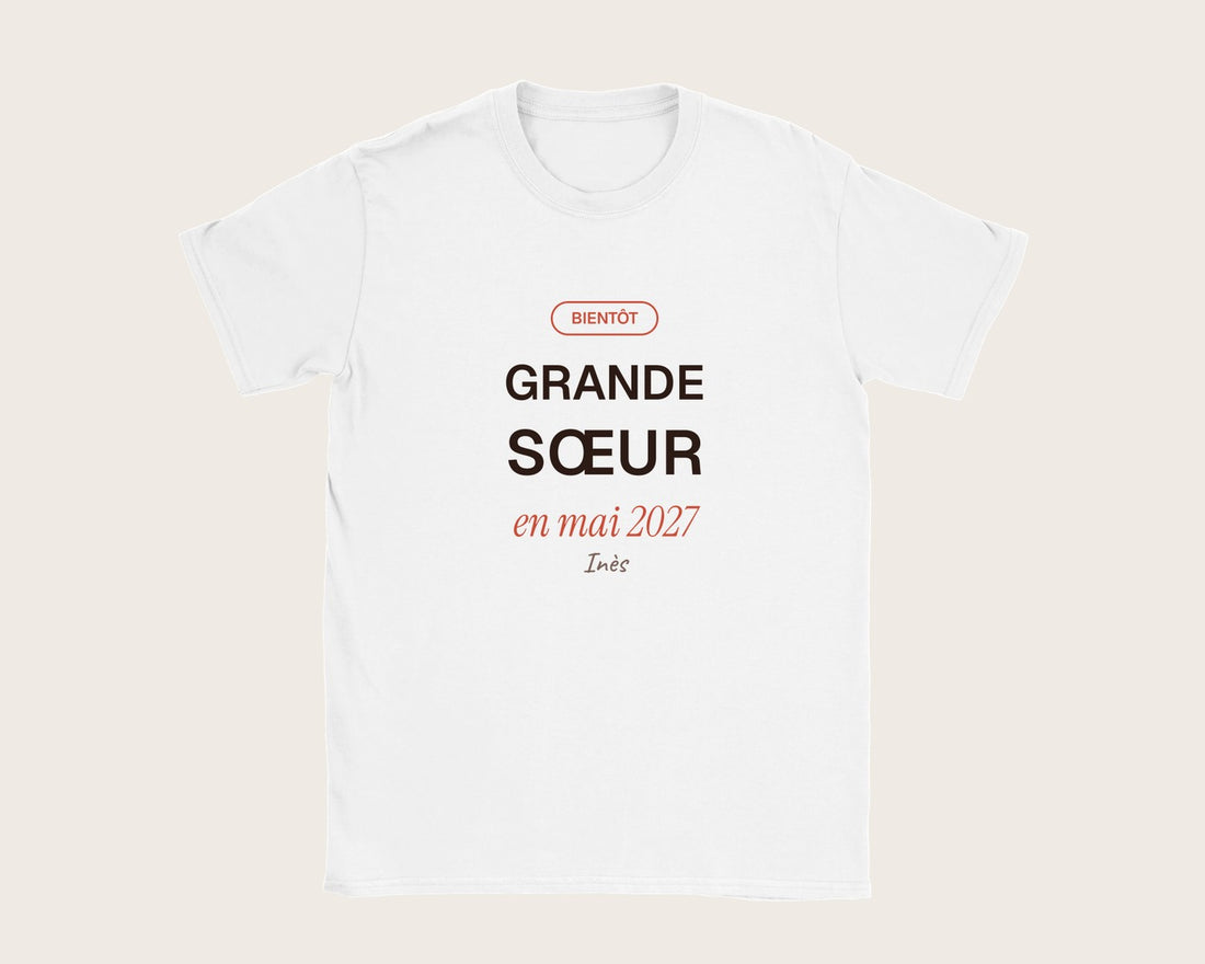 T-shirt « Grande sœur » personnalisé pour annoncer une naissance – t-shirt enfant blanc