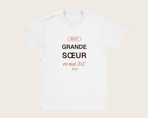 T-shirt « Grande sœur » personnalisé pour annoncer une naissance – t-shirt enfant blanc